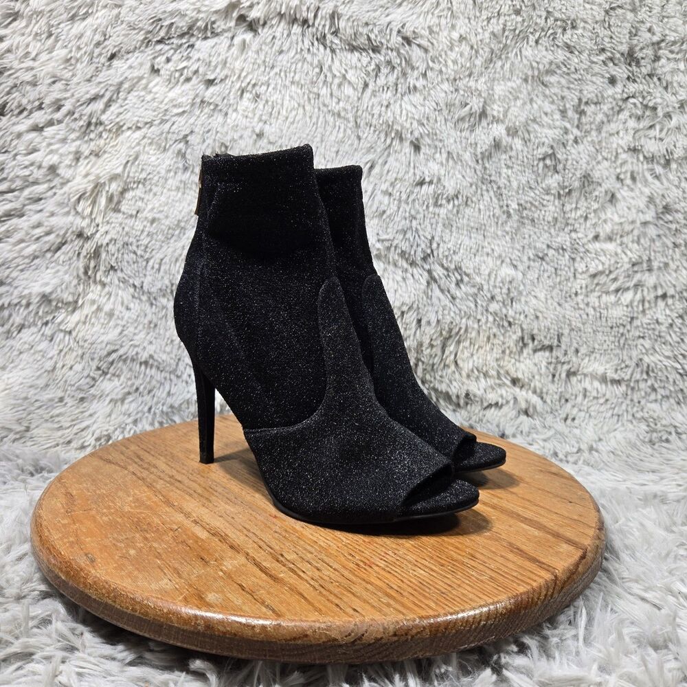 G By Guess Open Toe Pumps "Bex" Womens Size 9M Black Sparkly High Heel Bootie